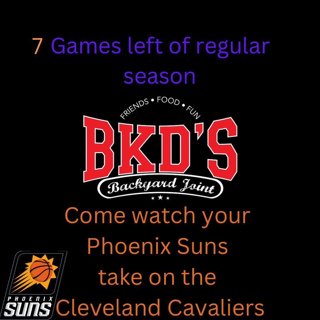 And just like that, the NBA regular season is almost over! Only 7 games left. 
Come hang out with Jess and the rest of our great staff while you cheer on the Phoenix Suns here at #BKDs !
It’s also #whiskeywednesday ! 1/2 off ALL Whiskey ALL day

#whiskey #neighborhoodbar #family