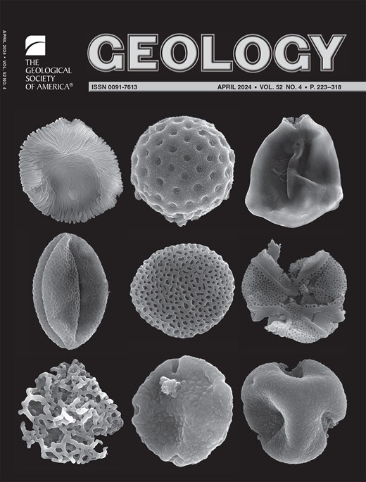 The April 2024 #Geology is now online. Topics include #SnowballEarth, life in the Cambrian shallows, rare earth elements, and #nannofossils. Cover: Scanning electron microscope images of Eocene pollen by Vann Smith. pubs.geoscienceworld.org/geology/issue/… #GSAPubs