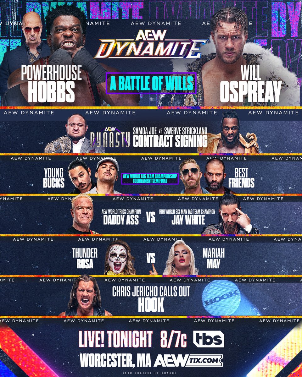 It’s Wednesday, you know what that means… #AEWDynamite tonight at 8pm on TBS!