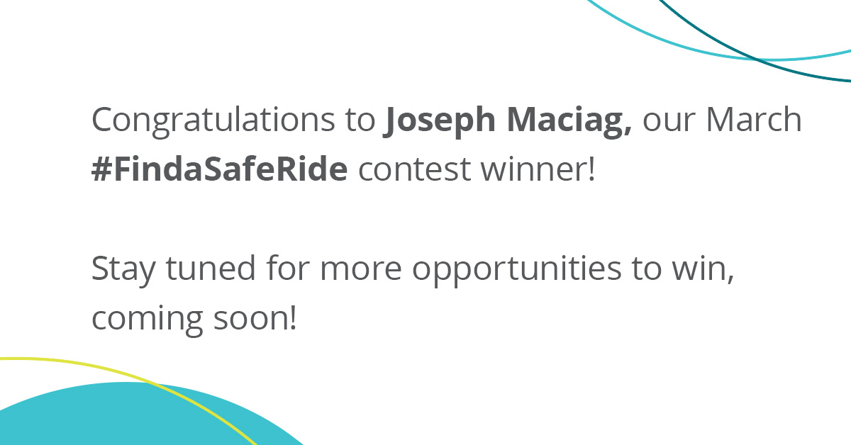 Congrats to Joseph Maciag, the winner of our March $500 #FindaSafeRide giveaway! 🥇 He says he always offers to give friends and colleagues a ride home if they need it. Now he’s celebrating with an extra $500! Stay tuned for more opportunities to win big!