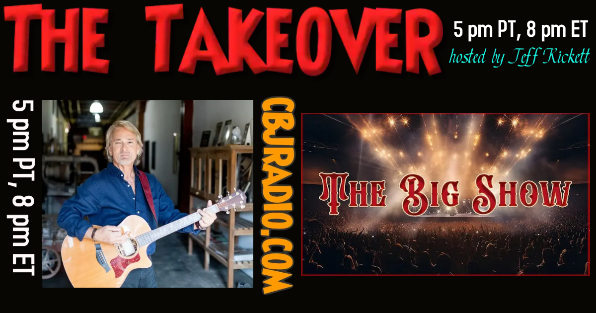 The Takeover hosted by @LawnPoke starts at 5 pm PT, 8 pm ET only on CBJRadio.com. Tonight hear NEW music from @disco_biscuits @FloodfallBand @modernloveband @Knightfallband @indiebdream @katybugsings @SqueakyFeetBand @KennyFeidler & MORE! Plus John Trescott Luis is ON