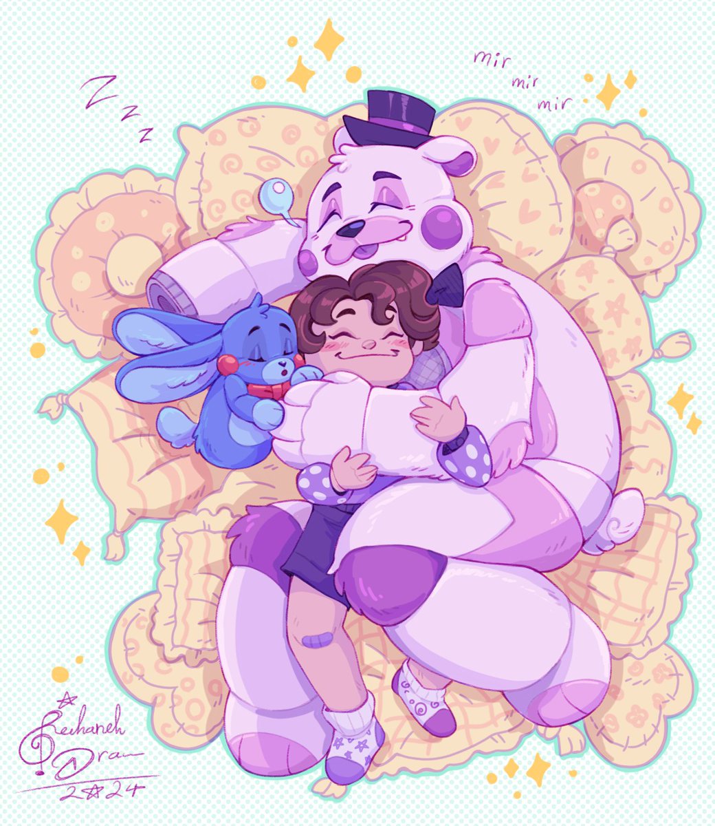 Beautiful & super cute comm by @01_ReihanehDraw ❣️💞🎉
They're so eepie & comfy ah ,, I love it to bits! 🥹💘 
Thank you sm for drawing my this little rare ship of mine 💌 
🎊 #MikeyFunBon 🎊 💙💜🩷
#FNAF #FuntimeFreddy #MichaelAdton #BonBonFNAF