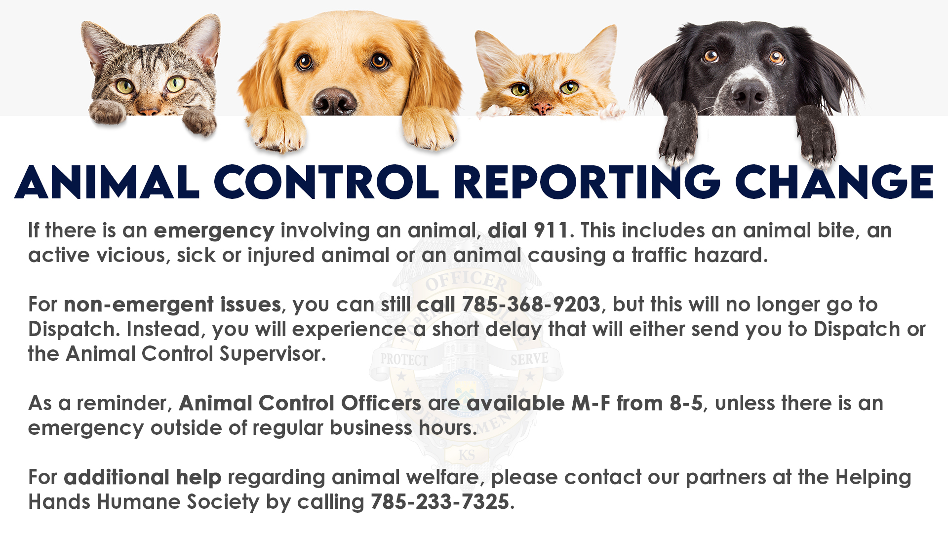 Topeka Police Department on X: &ldquo;ANIMAL CONTROL REPORTING CHANGE 