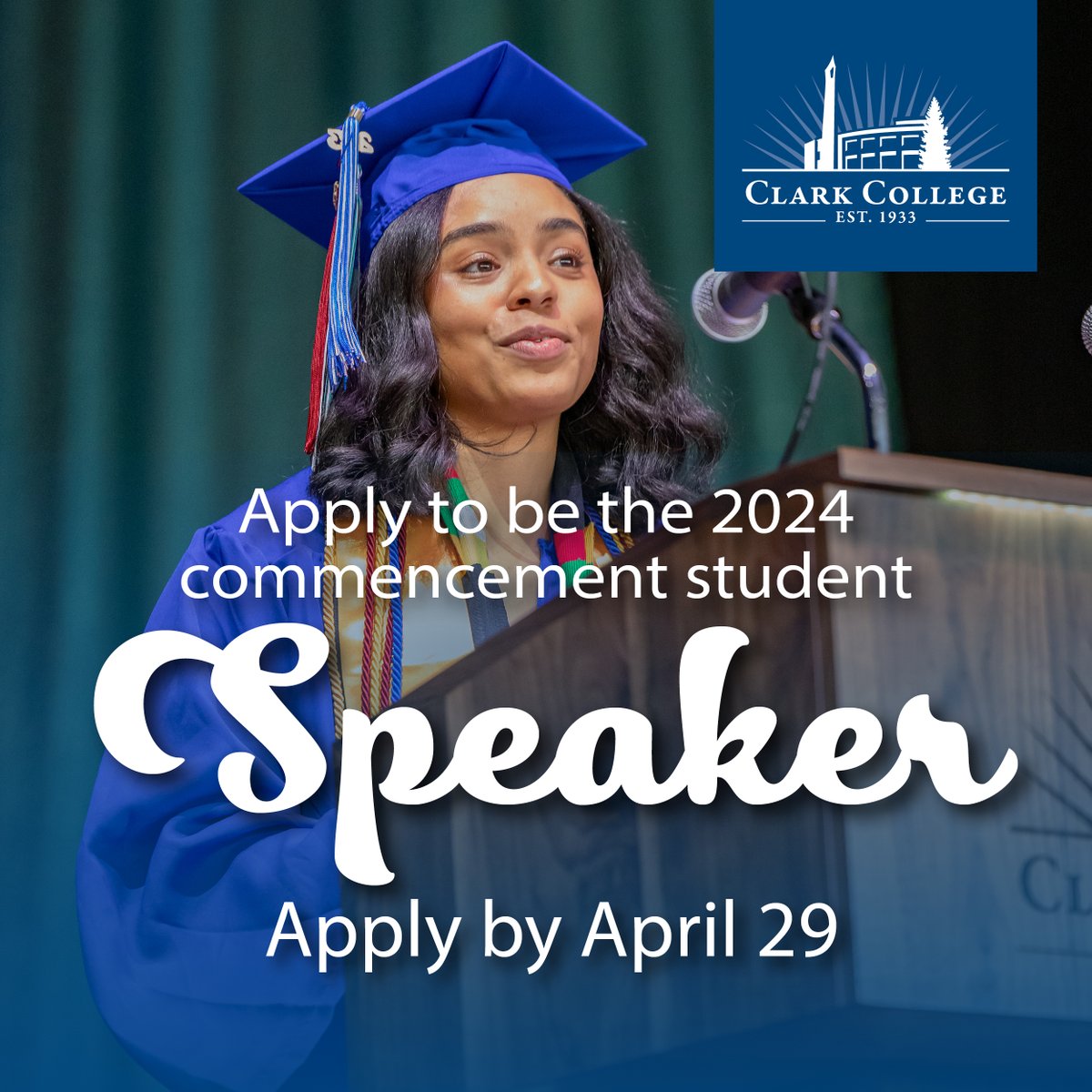 Have something to say? Apply to be the 2024 student speaker at your commencement ceremony. Applications are due April 29th, including a first draft of your planned speech. After applying, you will be invited to a try-out. Apply here: clark.edu/campus-life/ar…