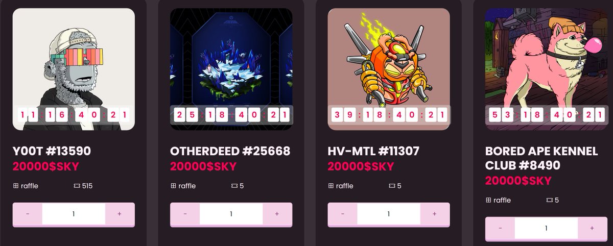 We have added new NFTs to Skyticker. Don't forget to check them out for a chance to win. ✅Bored APE Kennel Club ✅Otherdeed ✅Y00t ✅HV-MTL Stay tuned for more exciting additions!