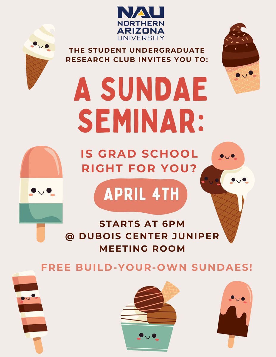 Visit SURC's Sundae Seminar tomorrow, April 4 at 6:00 pm in the DuBois Center Juniper meeting room. Learn more about graduate school and make sundaes!