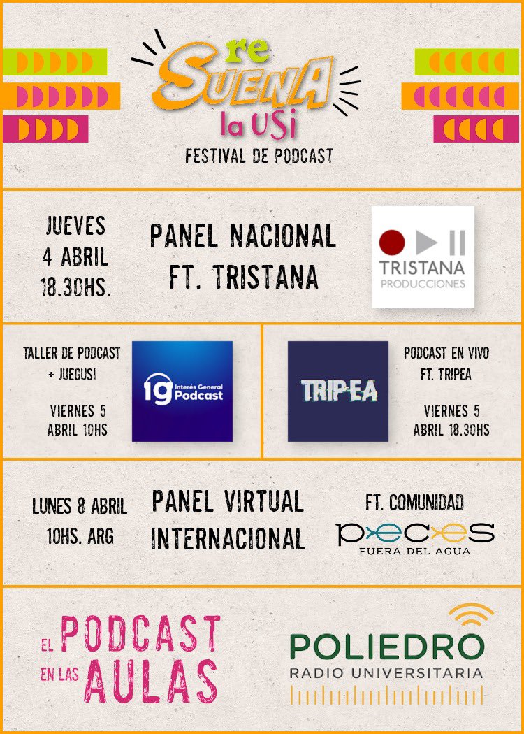 Mañana comienza el Festival de Podcast ReSuena la USI.
¡Las y los esperamos!