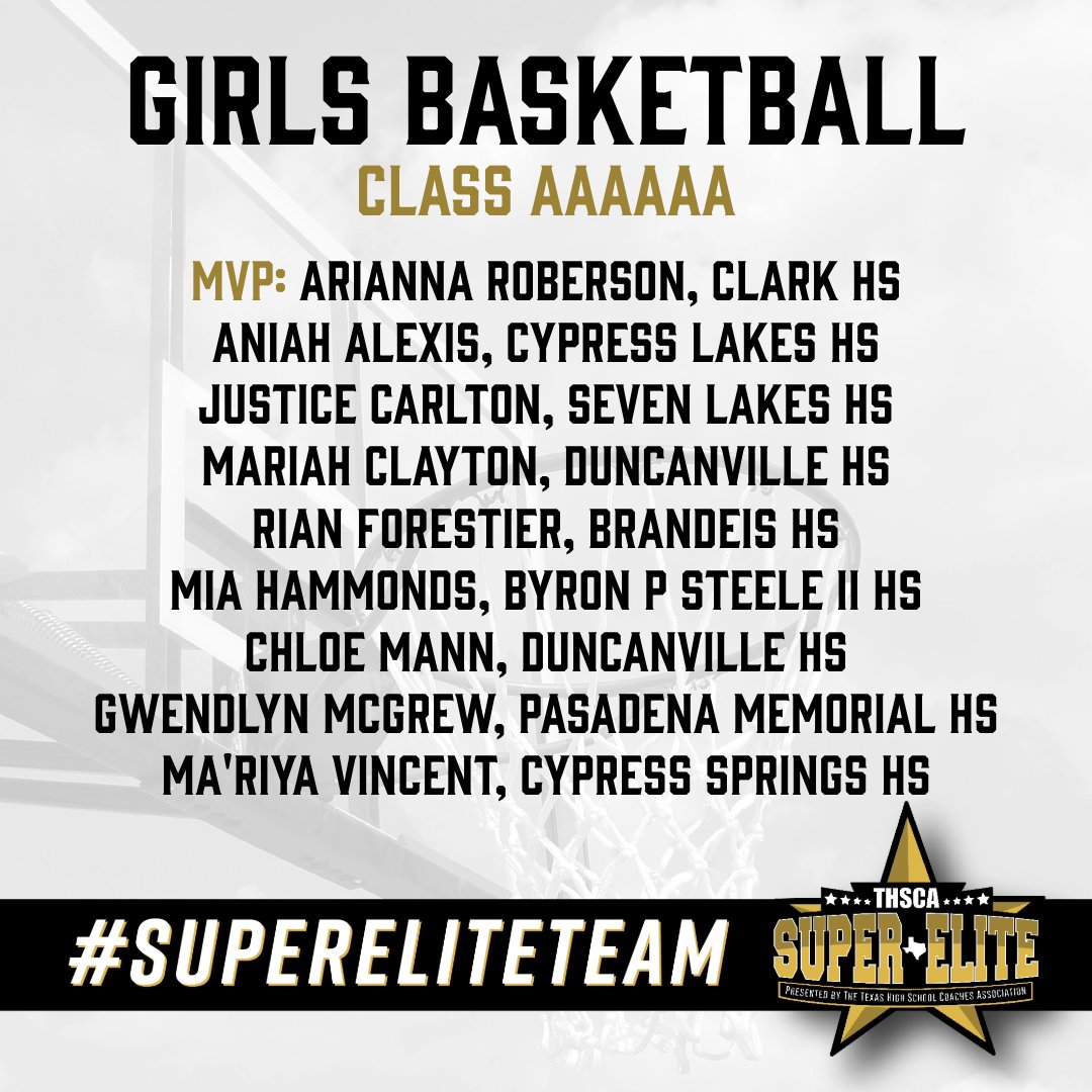 The THSCA is proud to recognize the recipients for 6A Girls Basketball #SuperEliteTeam! 👏🏀 Congratulations to these deserving athletes! ⭐ 🔗Click here to view the list: thsca.com/super-elite-te…