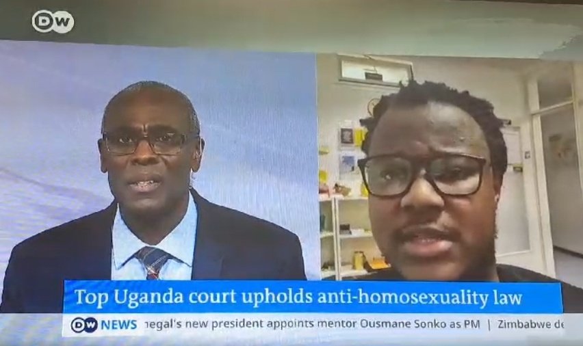 Talked to @dwnews in a live broadcast at 10:00pm where I condemned the manner and process through which the AHA23 was upheld by the @JudiciaryUG and its impact on the LGBTQ persons in Uganda. @drstellanyanzi @frankmugisha @richardlusimbo @KakwenzaRukira @hillarytaylorvi @AGYHRD1