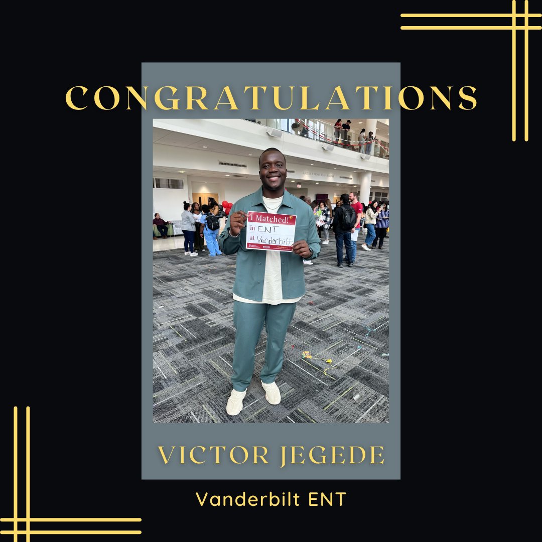 Another match we are so proud of here at the Auricle! Congratulations to our long-time writer @VictorOJegede, for matching otolaryngology @VanderbiltENT!! #IAMOTO #OtoMatch2024