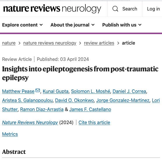 Dive into a discussion with us on #Epileptogensis & #PostTraumaticEpilepsy. My first time in @Nature Reviews Neurology! Honor to work along side an incomparable team on this piece! nature.com/articles/s4158… #MedTwitter #NeuroTwitter @AANmember