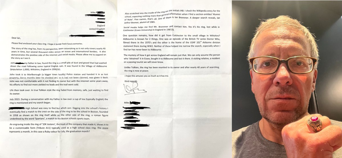 fun story: i lost my high school ring in 1991 found decades later on the side of the road by a kind englishman whose son-in-law shares an investigative spirit & love of lord of the rings w/ me, so now we are reunited check out the saga in his own words..thanks a million mike!!