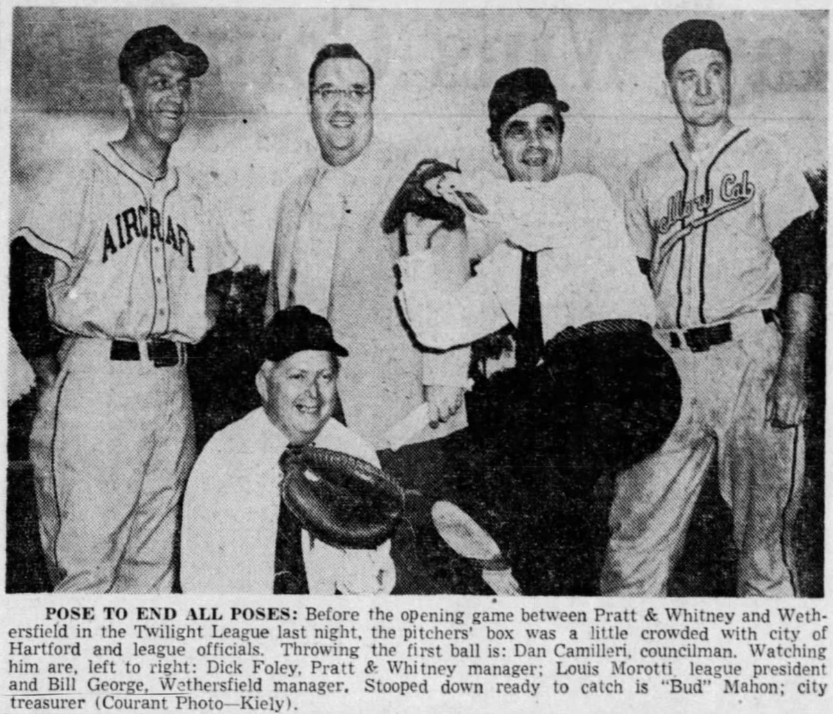 GHTBL1929's tweet image. Without a minor league team representing the city, the Greater Hartford Twilight Baseball League steps in to celebrate baseball's Opening Day in the city at Colt Park, 1955. 

@ColtFoundation