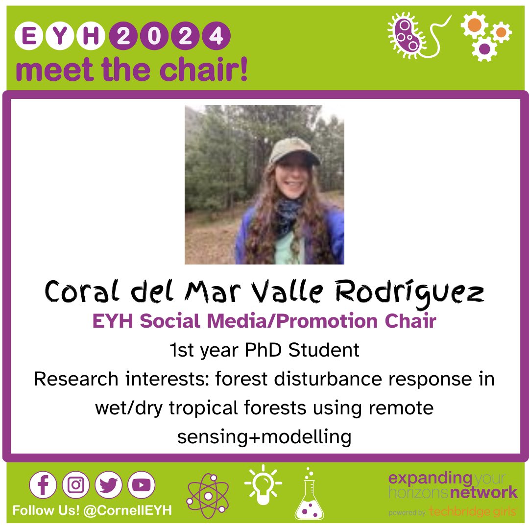 CornellEYH's tweet photo. Today is the last βMeet the Chairβ post!π Today letβs meet Coral, our Social Media and Promotion Chair!π±Swipeβ‘οΈto see how a love for nature has inspired Coral to pursuit a career in science!π³π΄π²#cornell #womeninscience #forest https://t.co/DUjrt0G6AR