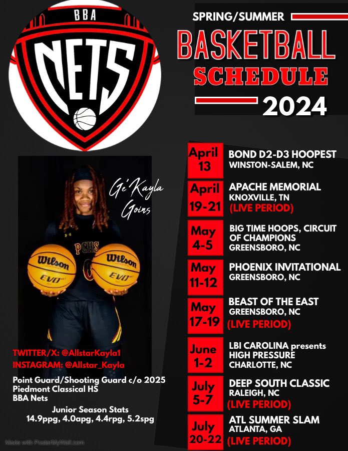 Excited about My Spring/Summer AAU Basketball Tournament Schedule for 17U BBA NETS @bba_nets It’s going to be a fun summer! Coaches schedule sometime to watch us play, You won’t regret it! 💯 #bbanets #aaubasketball #heartoverheight #thebestisyettocome