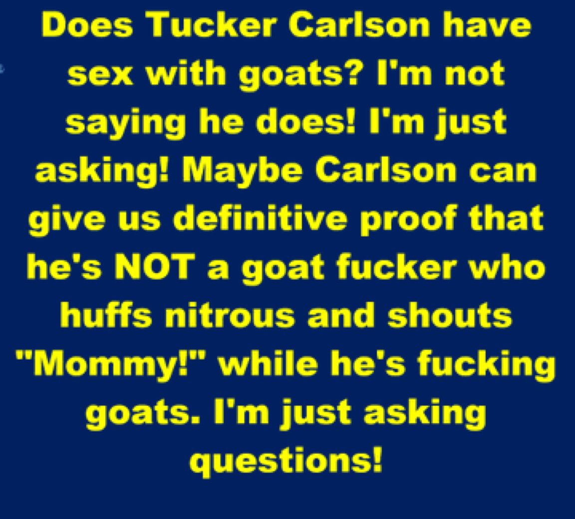 @SundaeDivine @TuckerCarlson @RepMTG What about the goats 🐐 Tucker? 🐐🐐🐐🐐🐐🐐🐐🥕