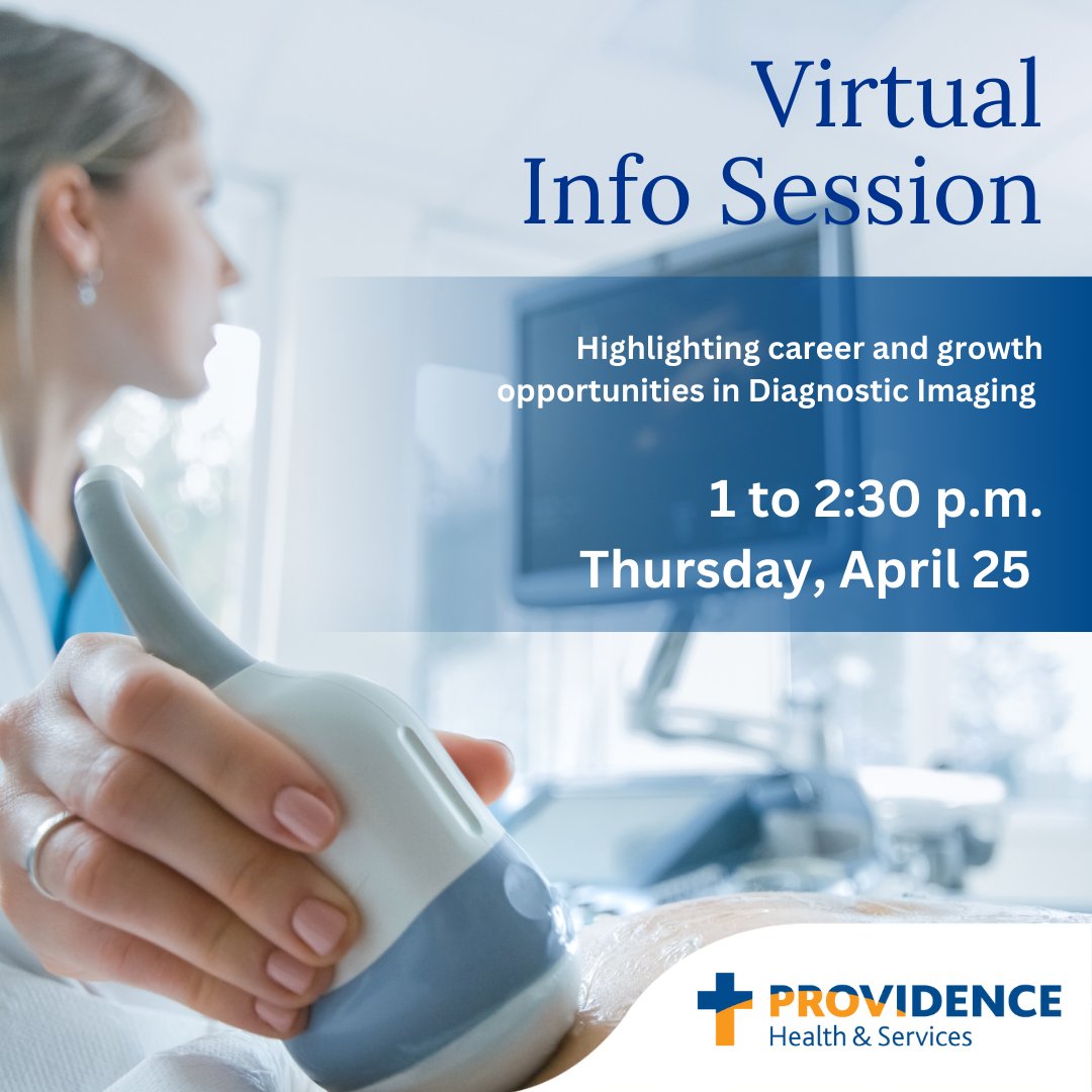 Providence Oregon (@provhealth) on Twitter photo Are you a student, soon-to-be graduate or current diagnostic imaging professional? Join us for a Virtual Info Session on April 25 from 1 to 2:30pm. Learn about career & growth opportunities in CT, Mammography, MRI, Nuclear Medicine, Radiology, Ultrasound. providence.jobs/events/ Are you a student, soon-to-be graduate or current diagnostic imaging professional? Join us for a Virtual Info Session on April 25 from 1 to 2:30pm. Learn about career & growth opportunities in CT, Mammography, MRI, Nuclear Medicine, Radiology, Ultrasound. providence.jobs/events/