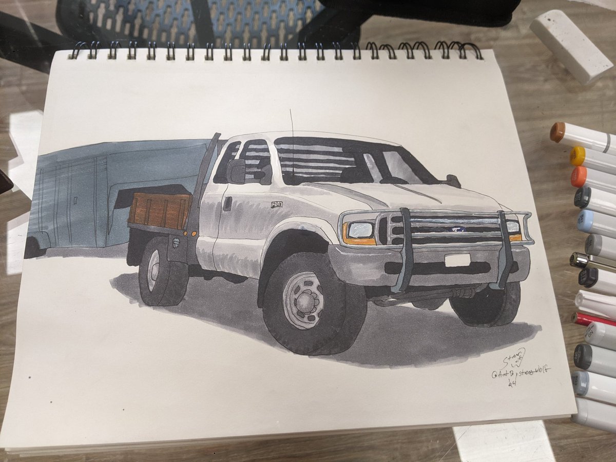 Today's #carportrait. My hands are super shaky today, so this isn't my best work by any stretch, but this wasn't a commission for anyone, so I didn't care. #fordtough #superduty #f250 #f250superduty #flatbedtruck