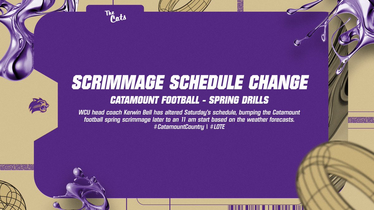 🚨 SCRIMMAGE SCHEDULE CHANGE: 🚨 @Catamounts head coach @CoachKerwinBell has altered Saturday's (April 6) scrimmage time, bumping it from 9 am to a NEW START TIME of 11 am on the turf of Bob Waters Field at EJ Whitmire Stadium. #CatamountCountry | #LOTE