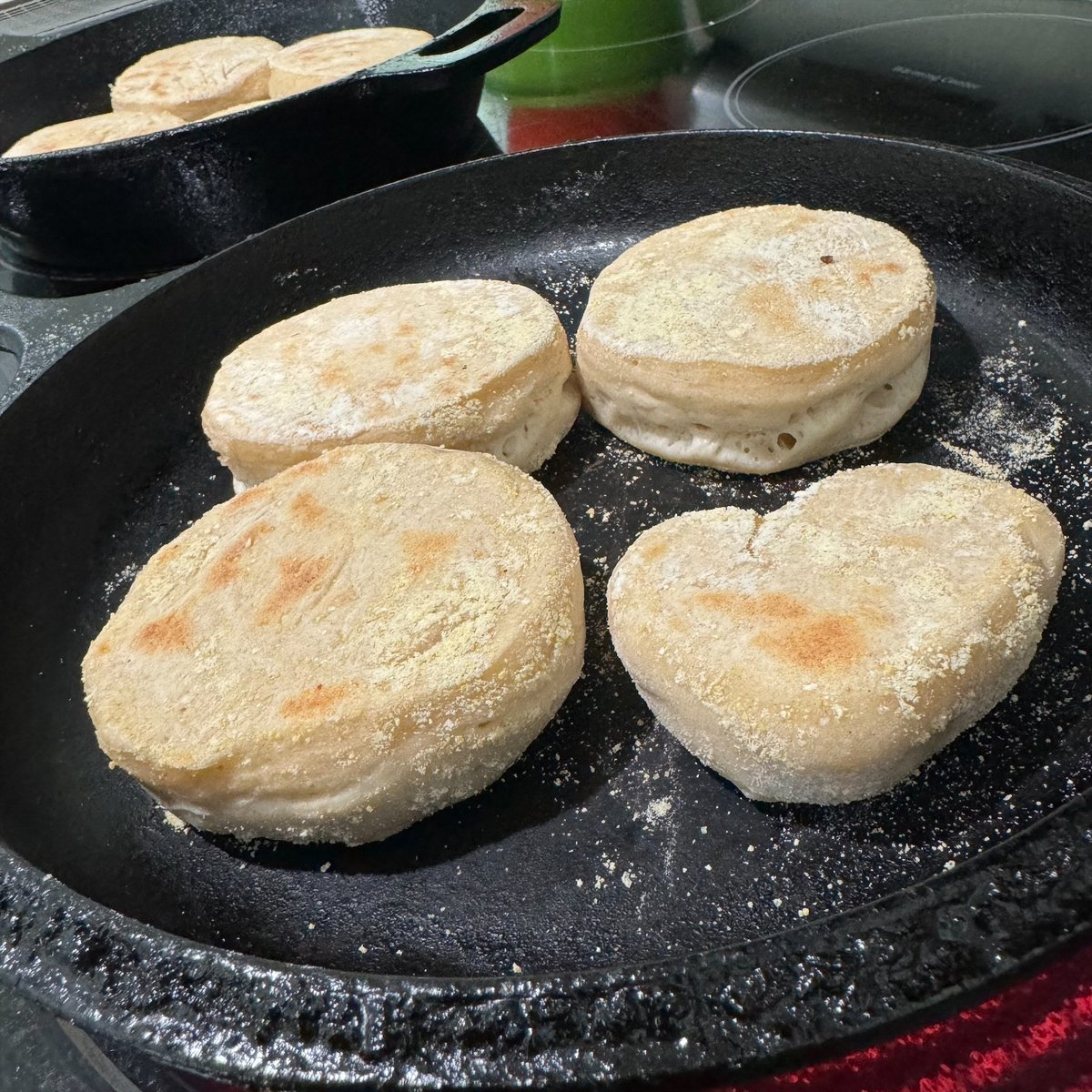 Clean ingredients matter. From scratch, in bulk prep, Sourdough Discard English Muffins. 
#roadto1000M #scratchcook