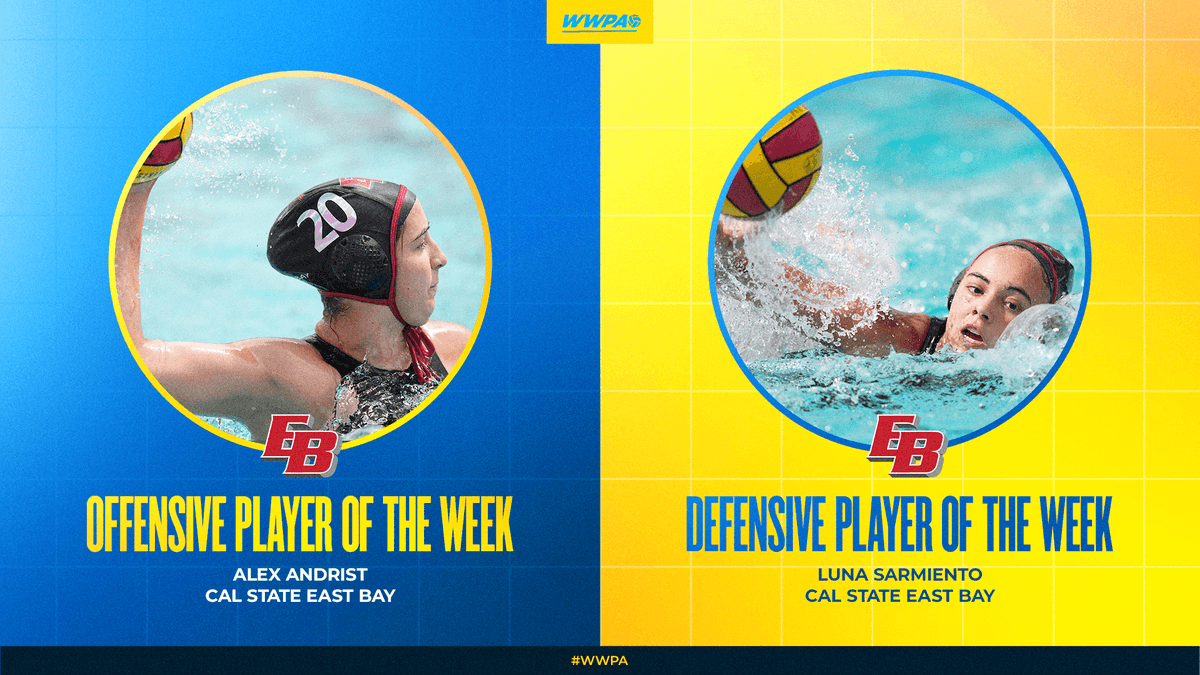 TheWWPA's tweet photo. Cal State East Bay sweeps weekly awards ahead of critical weekend 🏆

👉 https://t.co/NIlNlHtAnp

#ncaawaterpolo https://t.co/DkqoStaKZB