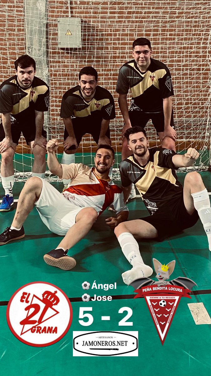 🏁FINAL🏁 

<a href="/el21grana/">El Veintiuno Grana</a> 5-2 <a href="/P_BenditaLocura/">Peña Bendita Locura</a> 

⚽️Jose Flores
⚽️Ángel

Caemos ante un gran rival en un partido muy peleado. Felicitar al rival por el partidazo 👏
Vamos benditos locos!!❤️🤍
<a href="/comprarjamonero/">Inmaculada Garrido</a> #futsal #fepemur #realmurcia