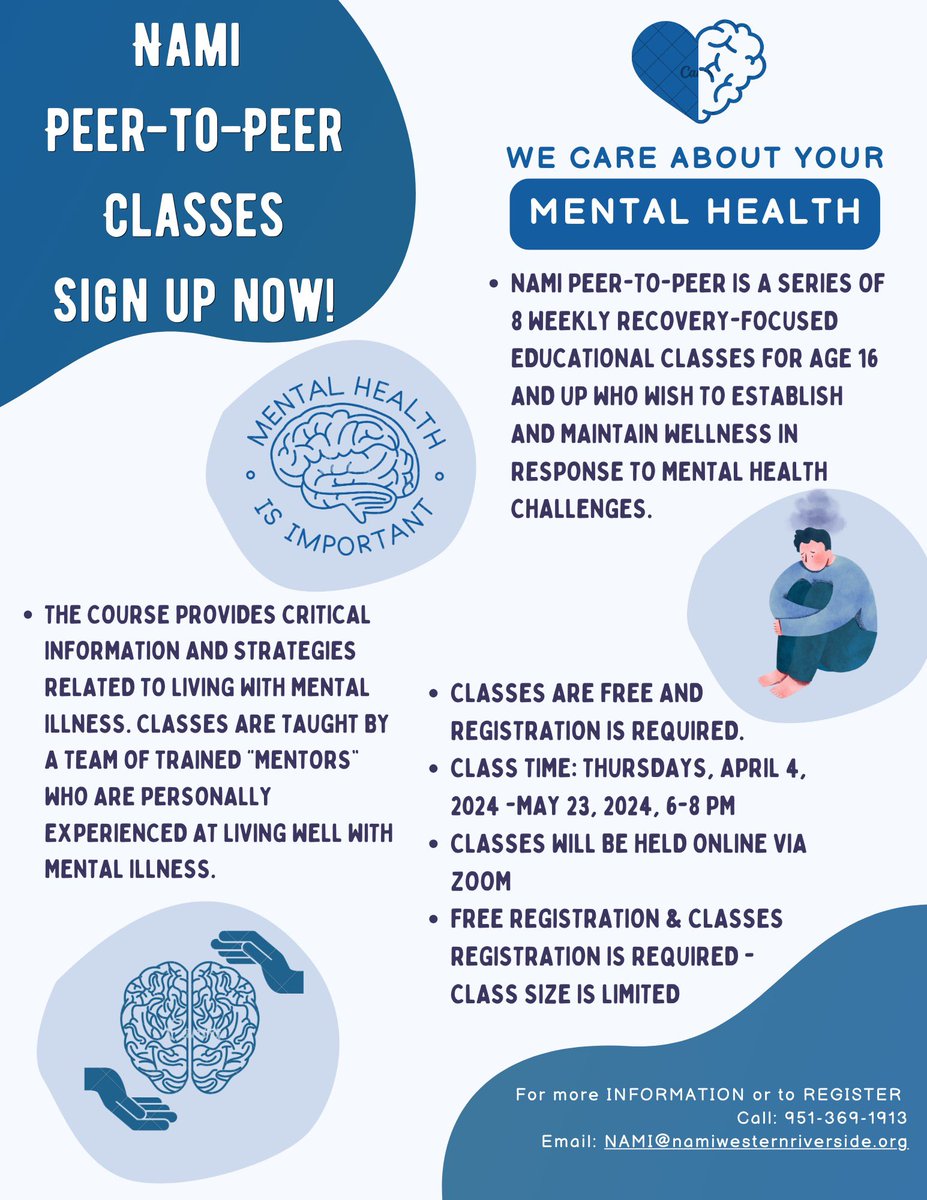 Hey #Riverside! #Namiconnection is having #mentalhealth #supportgroups available to anyone struggling with #mentalillness. Check out the flyer below for more info and to #signup!
#MentalWellness 
#MentalHealthAwareness