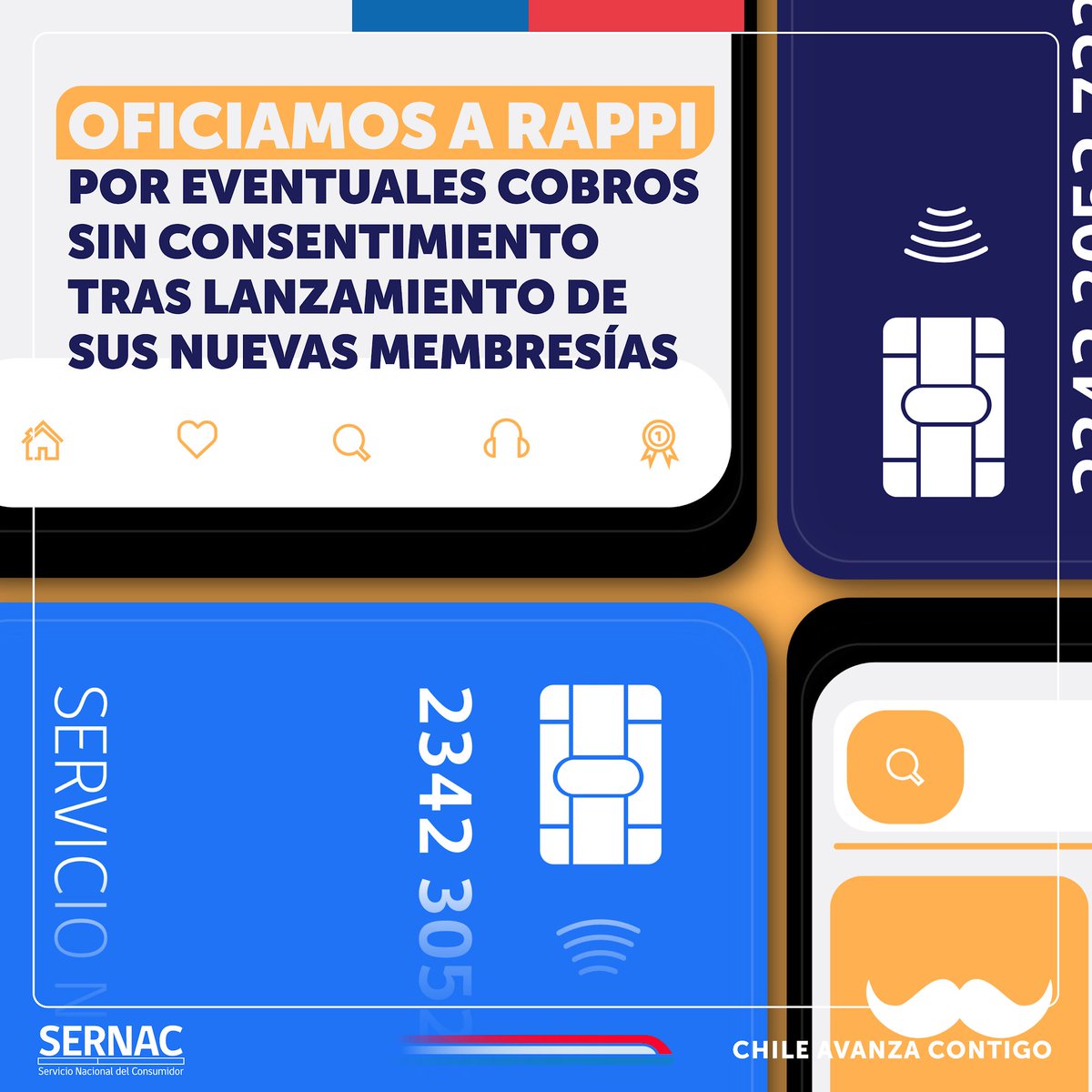 SERNAC's tweet photo. 📱Exigimos a @RappiChile, que en un plazo de 5 días, nos informe acerca de una serie de reclamos en los que se nos plantea que la empresa habría realizado cobros en el contexto del lanzamiento de su nueva membresía "Rappi Pro".
Más info en https://t.co/Pf0uCFQHAp https://t.co/DVpiBXSnlE