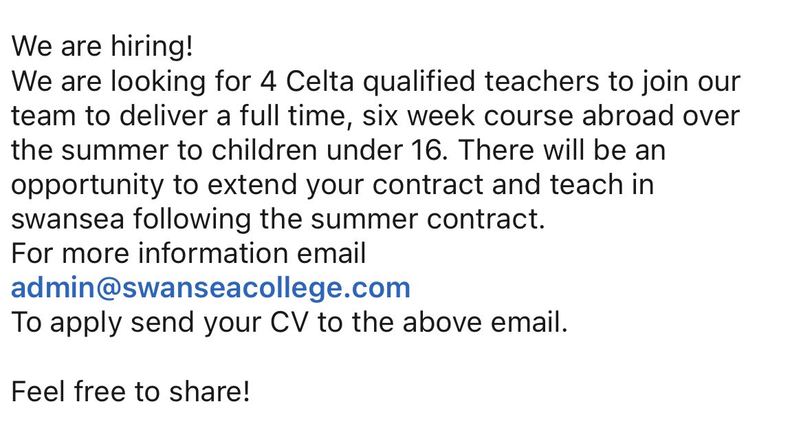 #recruitment #celta #englishteacher
#summmer