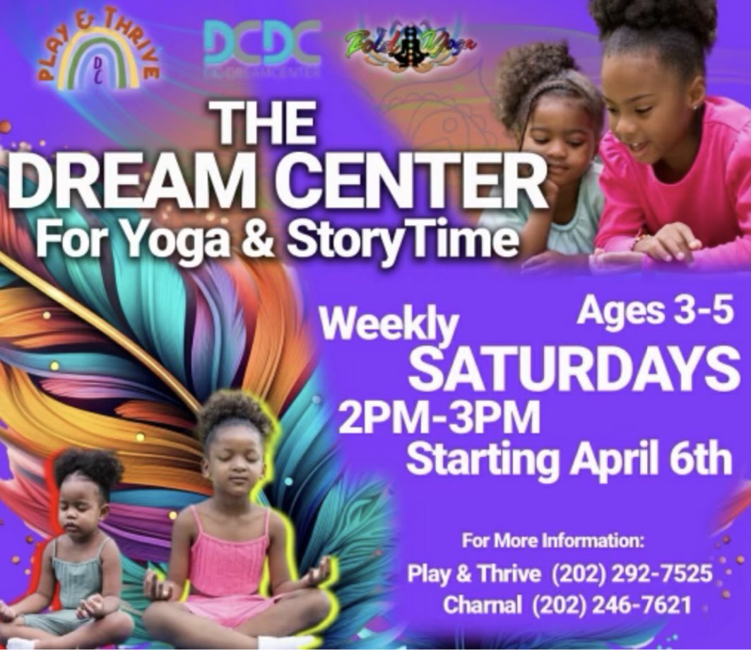 Starting this Saturday at the DC Dream Center! Free program for ages 3-5, from 2-3pm. The DC Dream Center is located at 2826 Q St SE, sign up here to join! forms.gle/jE56a9X2MaXANn…