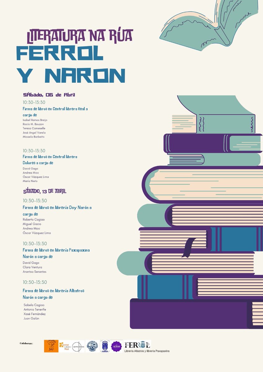 Nos vemos en #naron @BibliotecaNaron #literaturanarua con @AGER_GAL . Me acompañarán los colegas #davidgago y #claraventura en la Librería Pasapáxina. Ubicación: paxinasgalegas.es/galicia-115975…