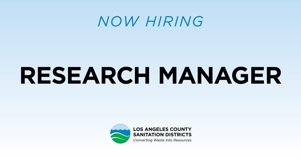 Now hiring a Research Manager at our main office in Whittier. Help protect human health & environment. DEADLINE IS 4/30. Click here to learn more ➡ governmentjobs.com/careers/lacsd/… #SharePost #hiringnow #newjobalert #jobopenings2024 #JoinOurTeam #waterjobs #researchjobs #environmentjobs