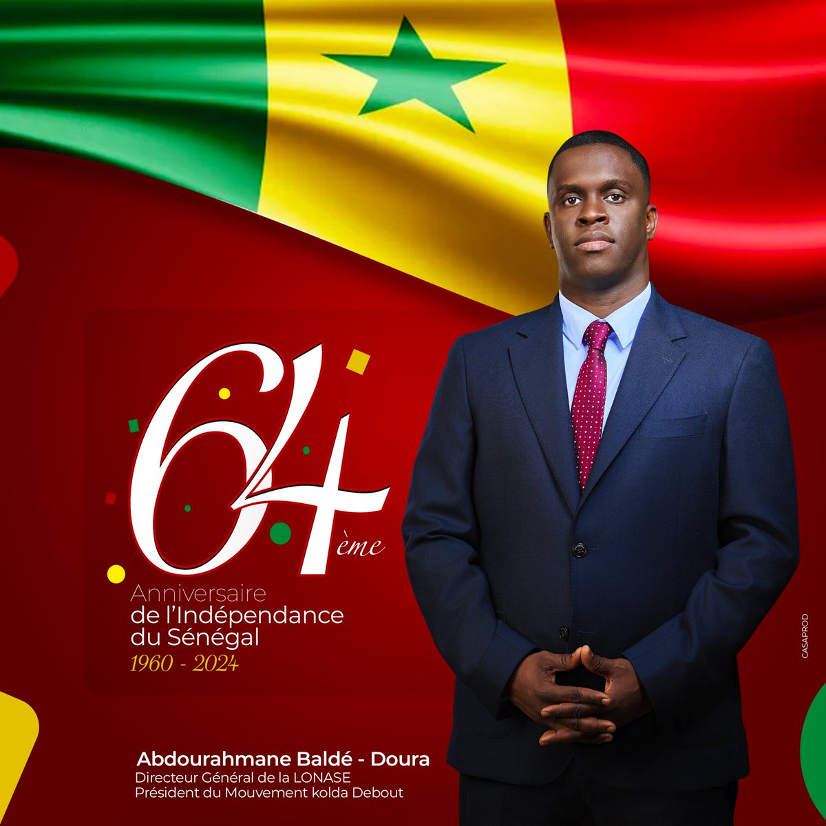 abalde_doura's tweet photo. En cette journée spéciale du 4 Avril, je souhaite à tous les Sénégalais une joyeuse fête de l'indépendance. Célébrons notre liberté et notre démocratie, et travaillons ensemble pour un avenir prospère et inclusif pour notre cher pays. Vive le Sénégal ! https://t.co/tYSIayakn9