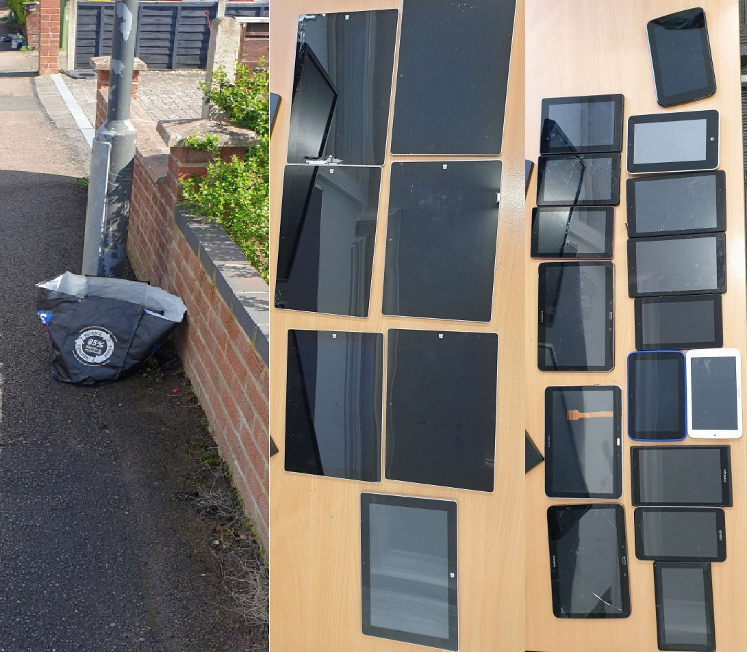 A bag containing 20+ tablet devices was left on a Cheltenham street this week. Makes include Kindle, Archos & Samsung. We can't link to any recent cases but if you recognise an item or have info please use this form or call 101. Quote incident 139 of 1/4: gloucestershire.police.uk/contact/af/con…