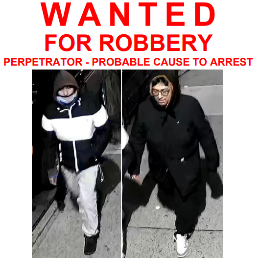 🚨WANTED FOR ROBBERY🚨 - The pictured perpetrators are wanted for a Robbery that occurred on 3/30/24 at approximately 1:30 AM at the side of 97-37 43 Avenue. Anyone with information DM @NYPDTips or call 800-577-TIPS.