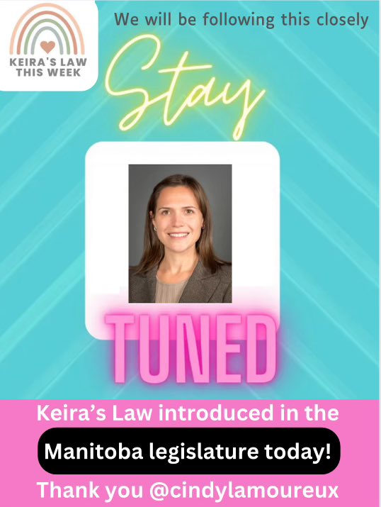 Exciting news- #KeirasLaw was just introduced provincially in the Manitoba legislature by MLA @CindyLamoureux_ Thank you MLA Lamoureux for this important step- judicial education on domestic violence will save lives!. Mb folks please call or email your MLA to express support