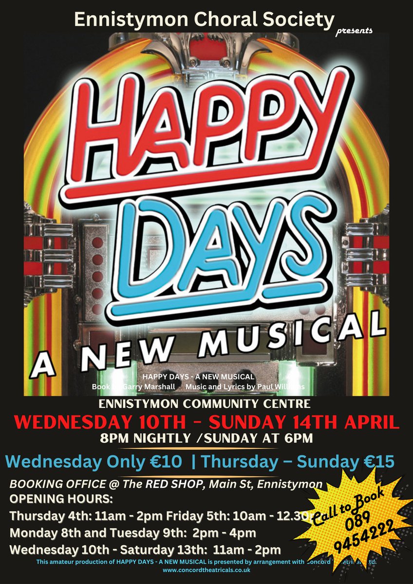 Booking Office Opens this Thursday ( please note new booking number on poster). Pop in or call to book!