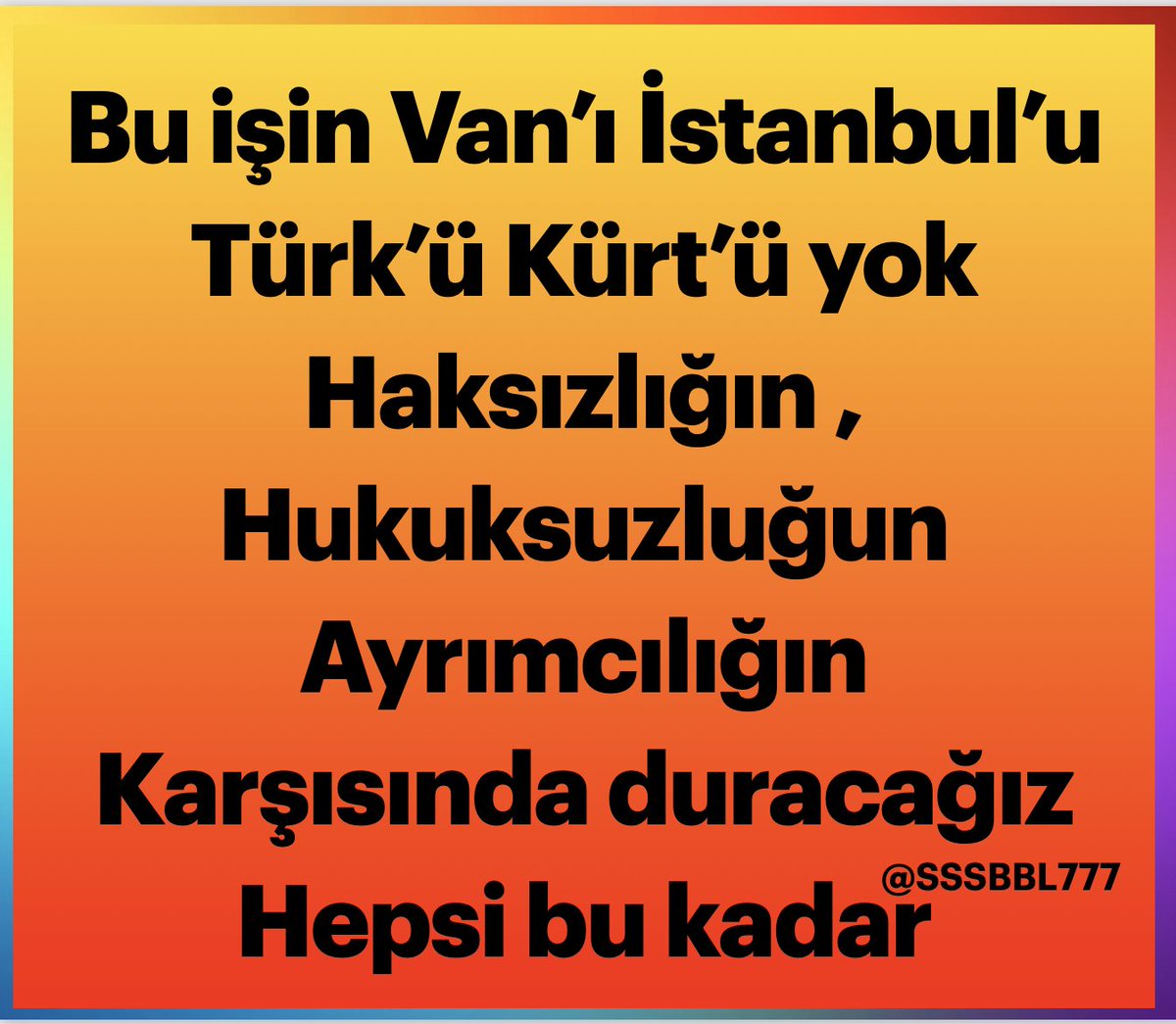 Bu işin Van’ı ,İstanbul’u ,Kayserisi
Türk’ü Kürt’ü yok 
Haksızlığın ,Hukuksuzluğun ,Ayrımcılığın 
Karşısında duracağız . Hepsi bu kadar  . 🇹🇷🇹🇷🇹🇷🇹🇷
Çocuk
Özlem Zengin
#SandıkKokusu
#ErkenSeçimŞartOldu 
Menzil