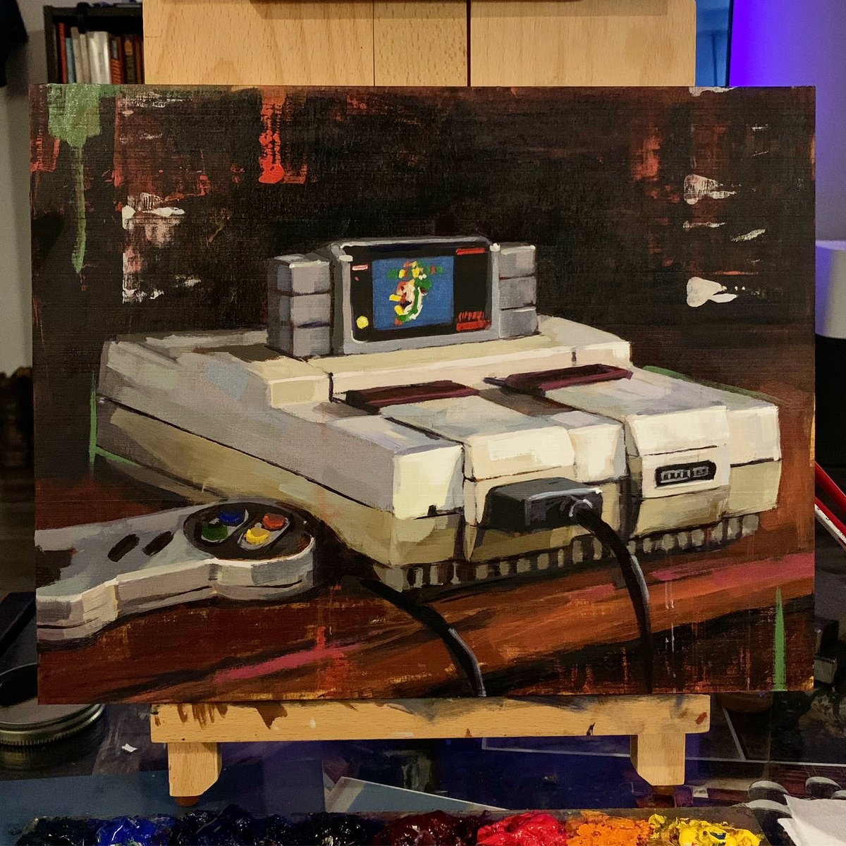 SNES “Super Mario World” - Oil on birch 🎨👾🕹️ 2nd retro console painting! Which console should be next? Gameboy? Sega genesis?

#nintendo #snes #supermario #supermarioworld #retrogaming #consolegaming #art #oilpainting #paintings