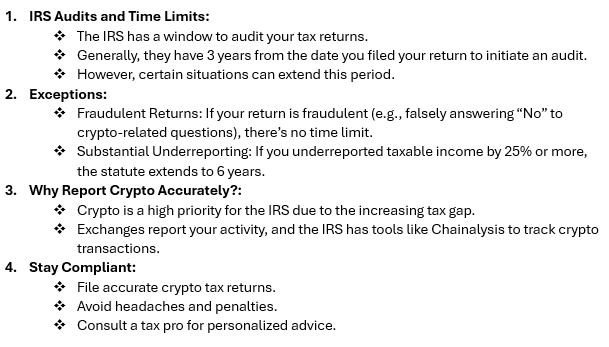 🔍 Navigating Crypto Taxes: Learn about IRS audit time limits and exceptions. Understand why accurate crypto reporting matters. Stay compliant! 💰📊#CryptoTax #AuditLimits #TaxSmart