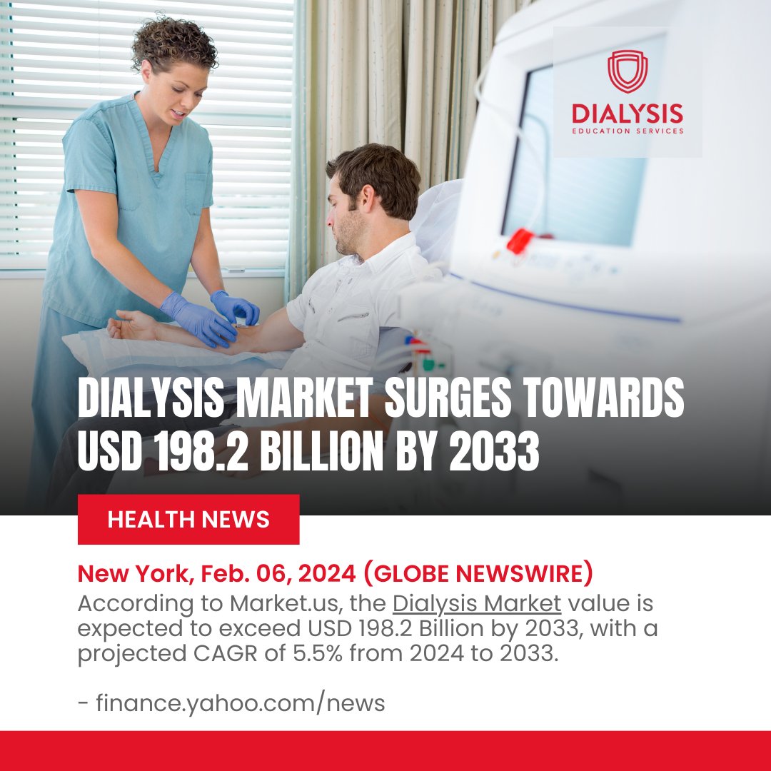 The dialysis market is set to hit a whopping USD 198.2 billion by 2033. 💼💉 That's why we're offering top-notch classes to train the next generation of healthcare heroes. Enroll in our classes today. 
#Healthcare #Dialysis #CareerOpportunity #DialysisEducation #DialysisAwareness