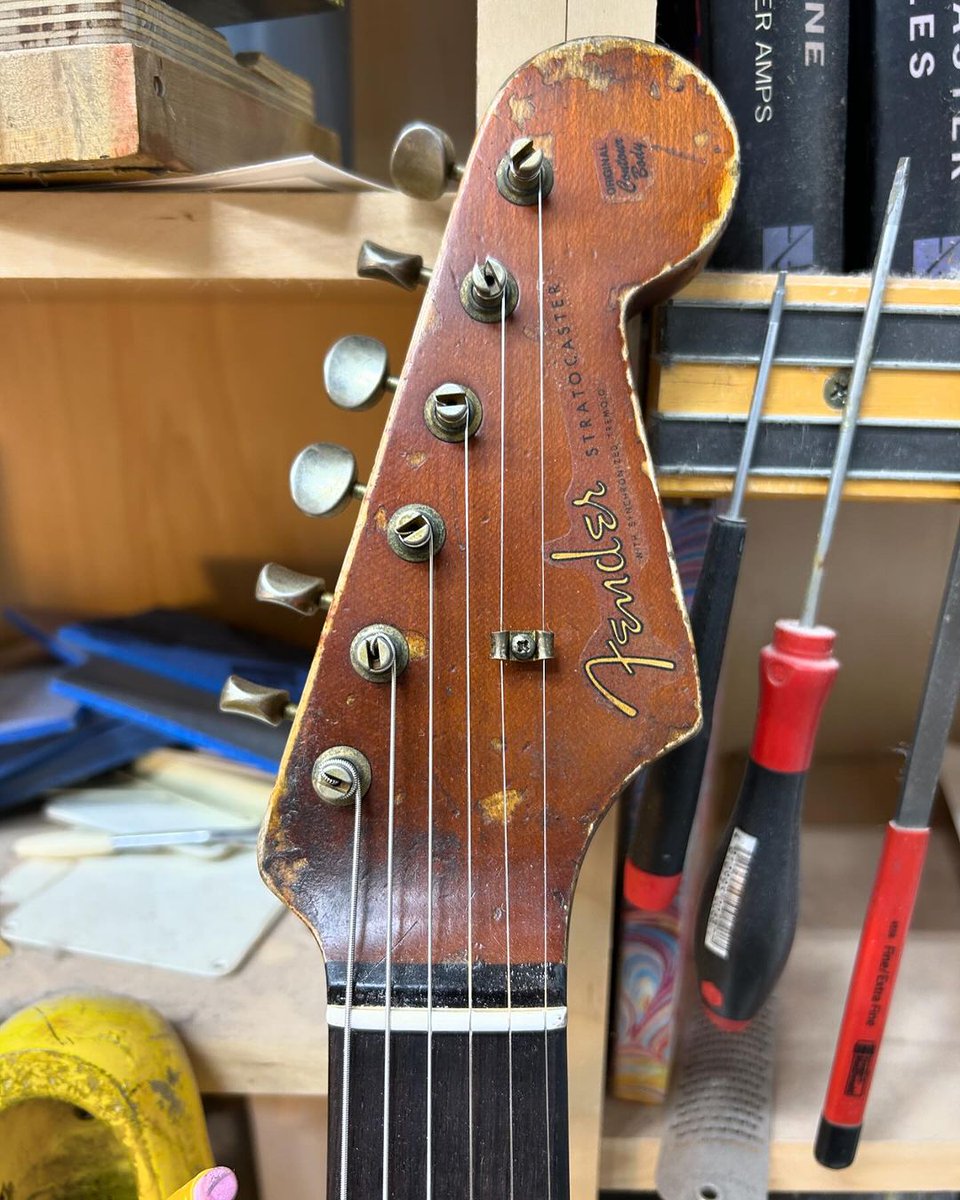 We're loving this one-of-a-kind '64 Black Strat with a Vintage White Fender 'F' from Vincent Van Trigt. What special touch would you want to add to your custom guitar?