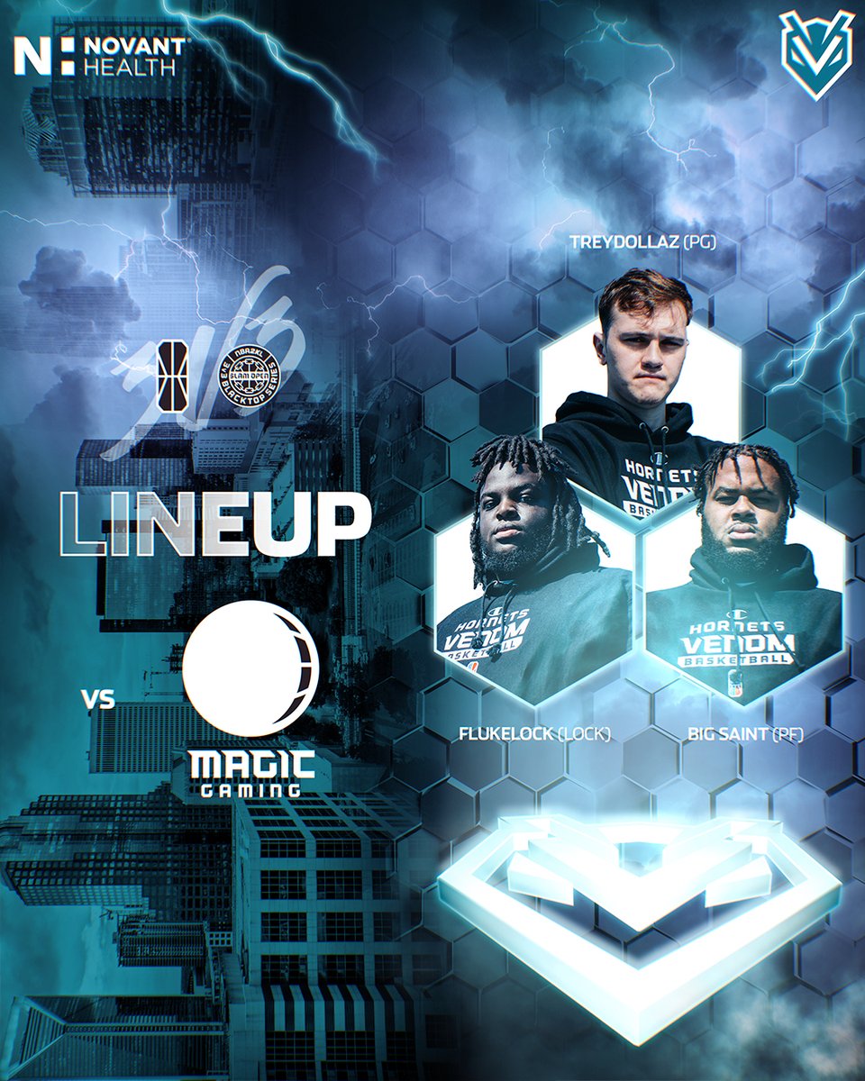 We'll be live vs. @MagicGaming shortly! Lineup: (PG) @TreyDolIaz (LOCK) @Flukelockk (PF) @1BigSaint Tune in: twitch.tv/nba2kleague #HIVEVoltage | @NovantHealth