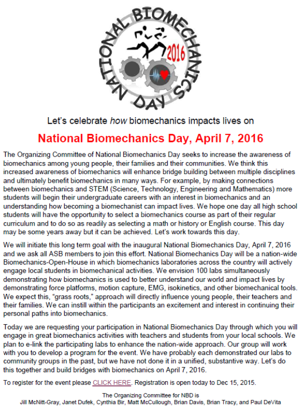 BiomechanicsDay's tweet photo. While we are hot and heavy into #NBD2024 let's look back at two original NBD documents. Our initial invitation to @AmSocBiomech members to join the first NBD and our statement on why we think #Biomechanics will be the #breakthroughscience of the 21st century. Enjoy. https://t.co/M3om4xMCJo