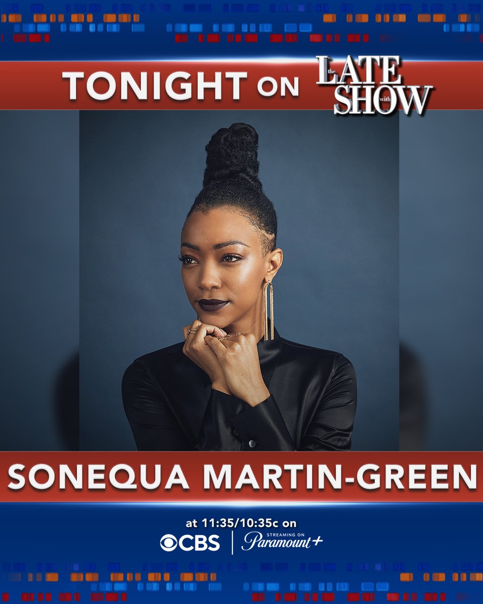 Tonight, #StarTrekDiscovery's @SonequaMG beams into @colbertlateshow! Watch live tonight on @cbs at 11:35/10:35c, and stream tomorrow on @ParamountPlus.