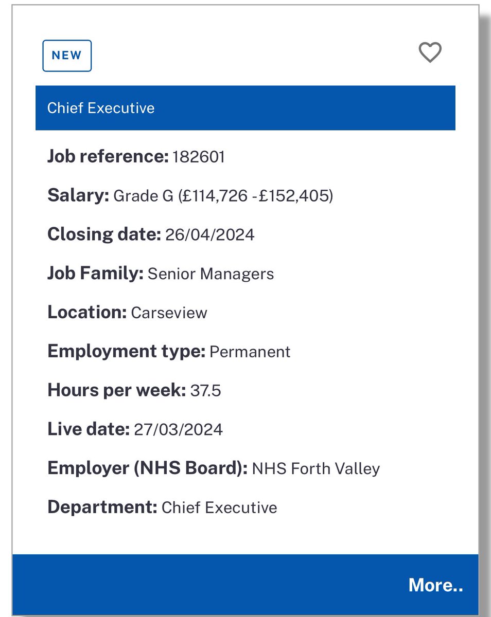 Fantastic opportunity to lead a great team across Forth Valley. We are looking for our new, permanent Chief Executive here in NHS Forth Valley. Post closes on the 26th April, job currently advertised on Jobtrain. DM me if I can help with any information about the team and FV.