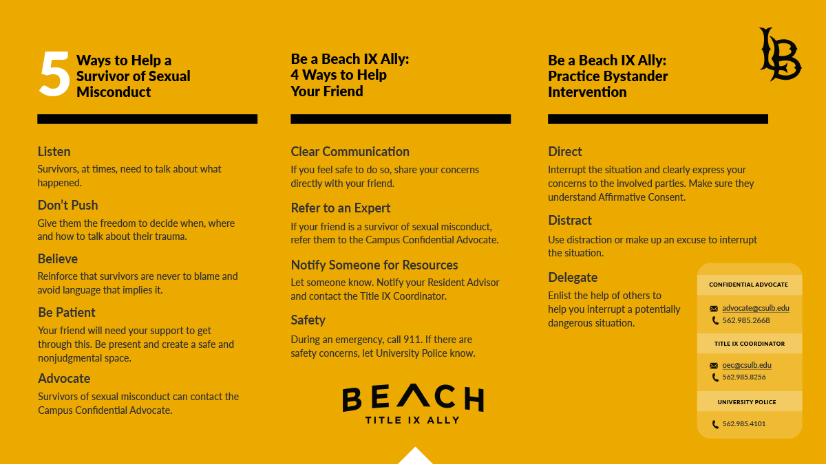CSULB's tweet image. Consent matters! Learn more about CSULB Title IX resources and how to help prevent sexual misconduct as a Beach IX Ally here: csulb.edu/equity-complia…