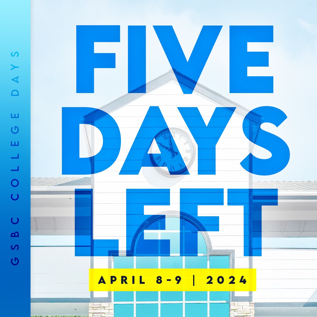 gsbc's tweet image. College Days is in five days! Dive into the full college experience at Golden State Baptist College with two action-packed days, April 8-9, 2024. There's still time to register! Visit gsbc.edu/collegedays today for more information. #GSBC4ME