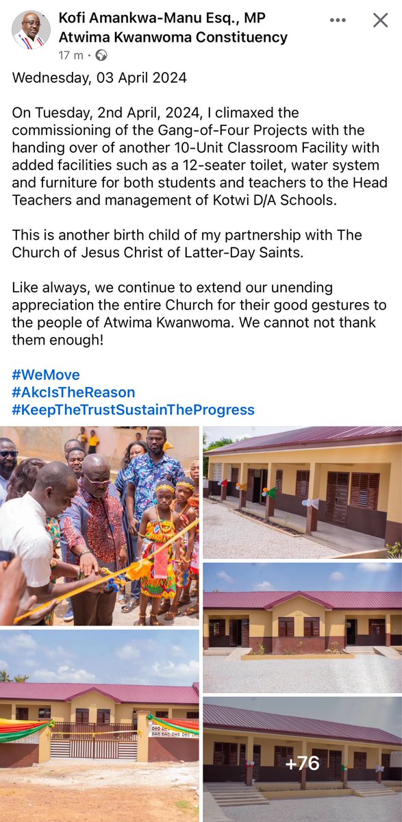 KAmankwaManu's tweet photo. Our resolve to develop Atwima Kwanwoma remains unshaken and continues unabated. Many thanks to The Church of Jesus Christ of Latter-Day Saints…
@JoyNewsOnTV @Citi973 @NAkufoAddo @MBawumia @tv3_ghana @thenanaaba @utvghana @Graphicgh @WontumiSports_ @Adom1063fm @ghonetv https://t.co/JpLCD1eMld