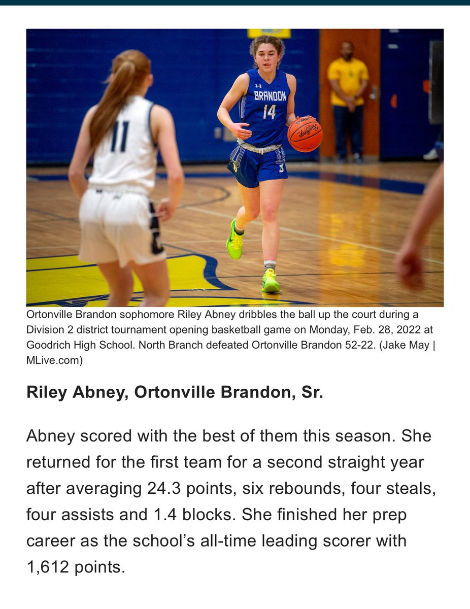 Brandon Girls Basketball (@brandoncoachriv) on Twitter photo Congrats to Riley Abney <a href="/abney_riley/">Riley Abney</a> for making All-State first team. Well done, well deserved, proud of you 🫡 <a href="/CoachJesseLee/">Jesse Johnson</a> <a href="/abney_marla/">Marla Abney</a> Congrats to Riley Abney <a href="/abney_riley/">Riley Abney</a> for making All-State first team. Well done, well deserved, proud of you 🫡 <a href="/CoachJesseLee/">Jesse Johnson</a> <a href="/abney_marla/">Marla Abney</a>